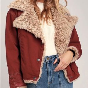 Free People Wine Red Sherpa Bomber Jacket